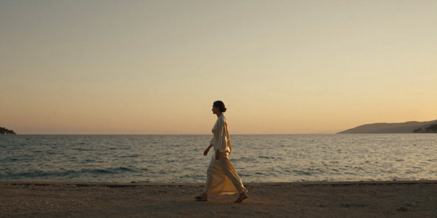 Woman walking along Adriatic coast
